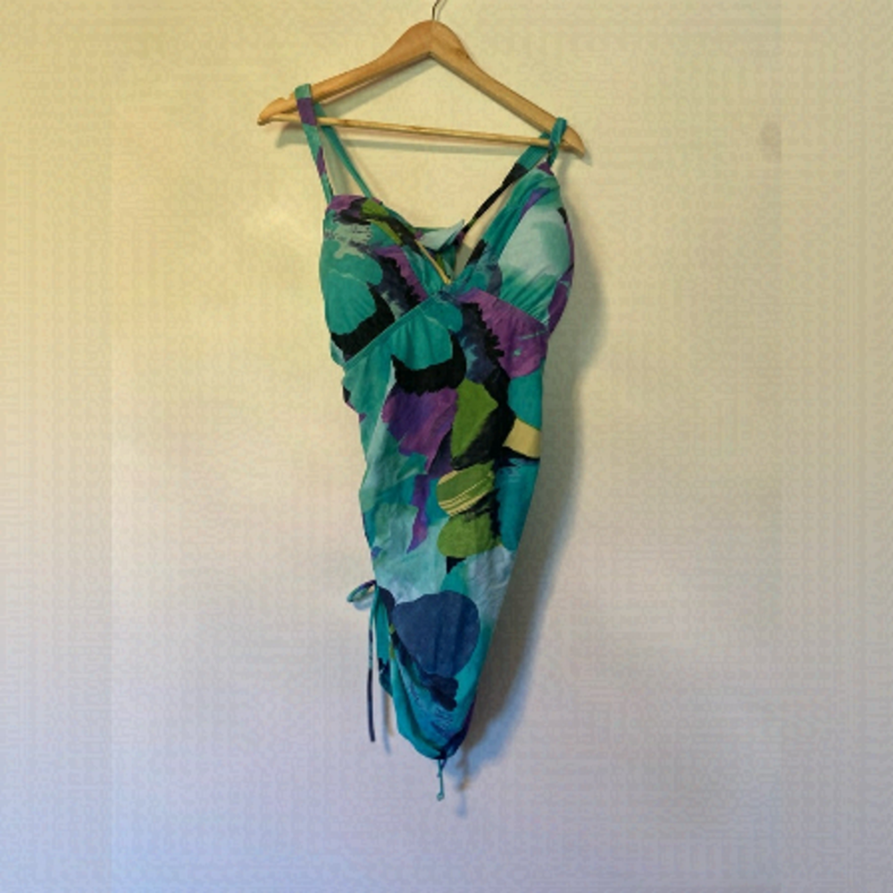 Lane Bryant Womens Tropical Floral Tankini Top Ruched Built In Bra Green